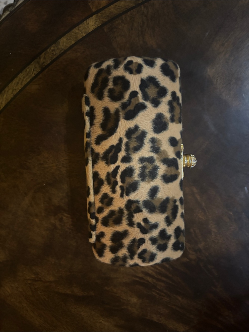 Leopard Print Faux Fur Clutch with Gold-Tone Clasp